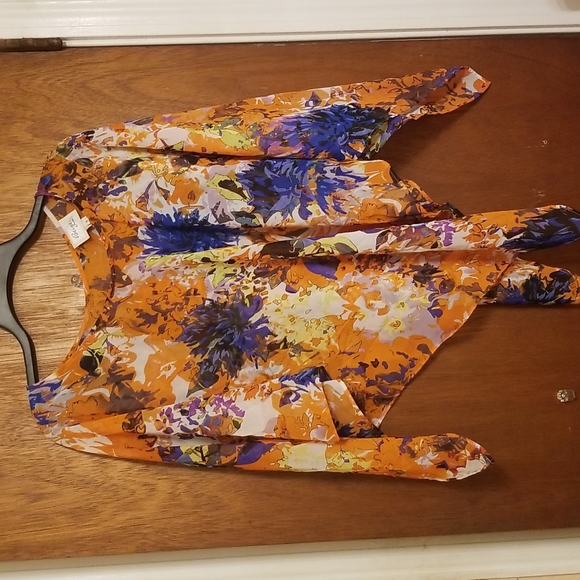 Beige by eci Tops - Sheer Floral Ponch Blouse